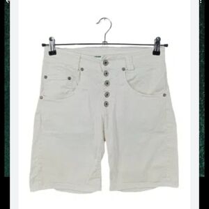 please Women's Cream Button-Front Jean Shorts